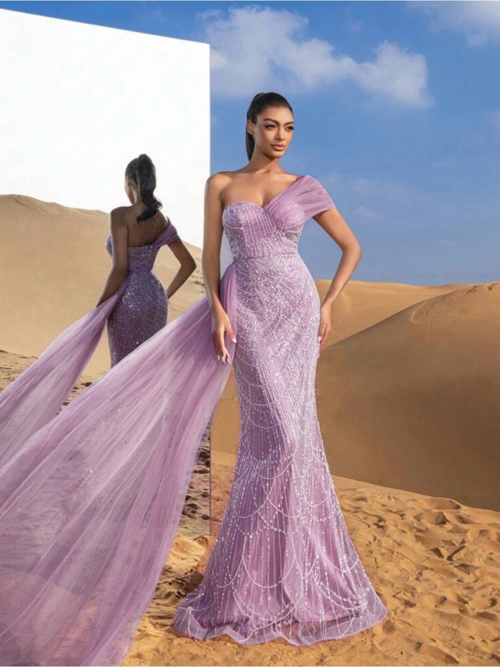 Elegant Lavender One-Shoulder Evening Gown